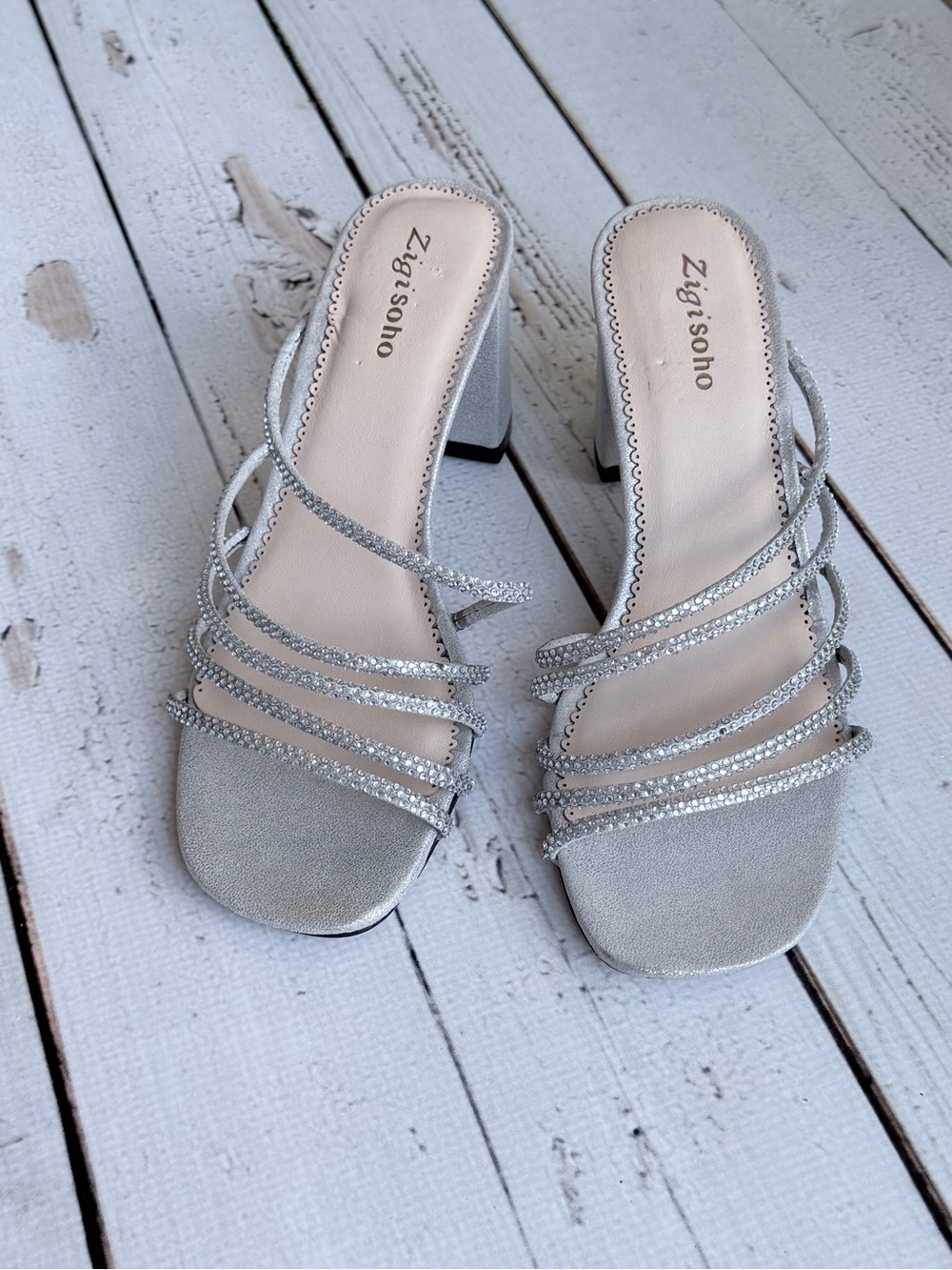 Zigi Soho Silver Multi-Strap Block Heel Sandals